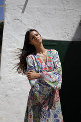 vestido largo de verano estampado flores mangas acampanadas