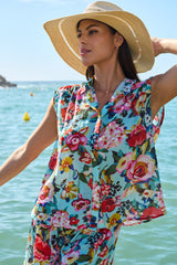 blusa lores estampado tonos acqua sin mangas