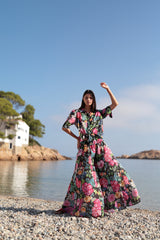 pantalon flores estampado de corte largo