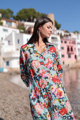 vestido flores de corte camisero con apertur frontal de botones