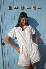 mono corto de verano en algodon calado bordado con manga corta