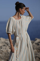 vestido largo de algodon con estampado de rayitas