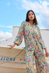 conjunto de blusa y pantalon de verano estampado