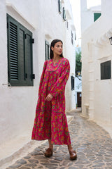 vestido midi estampado fucsia de flores