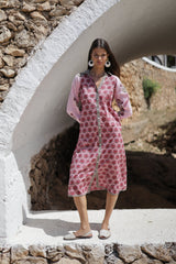 vestido camisero de algodon en tonos rosa