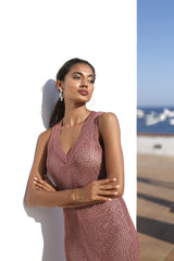 Punto crochet marrón con hilos de lurex