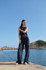 pantalon de algodon en colo azul