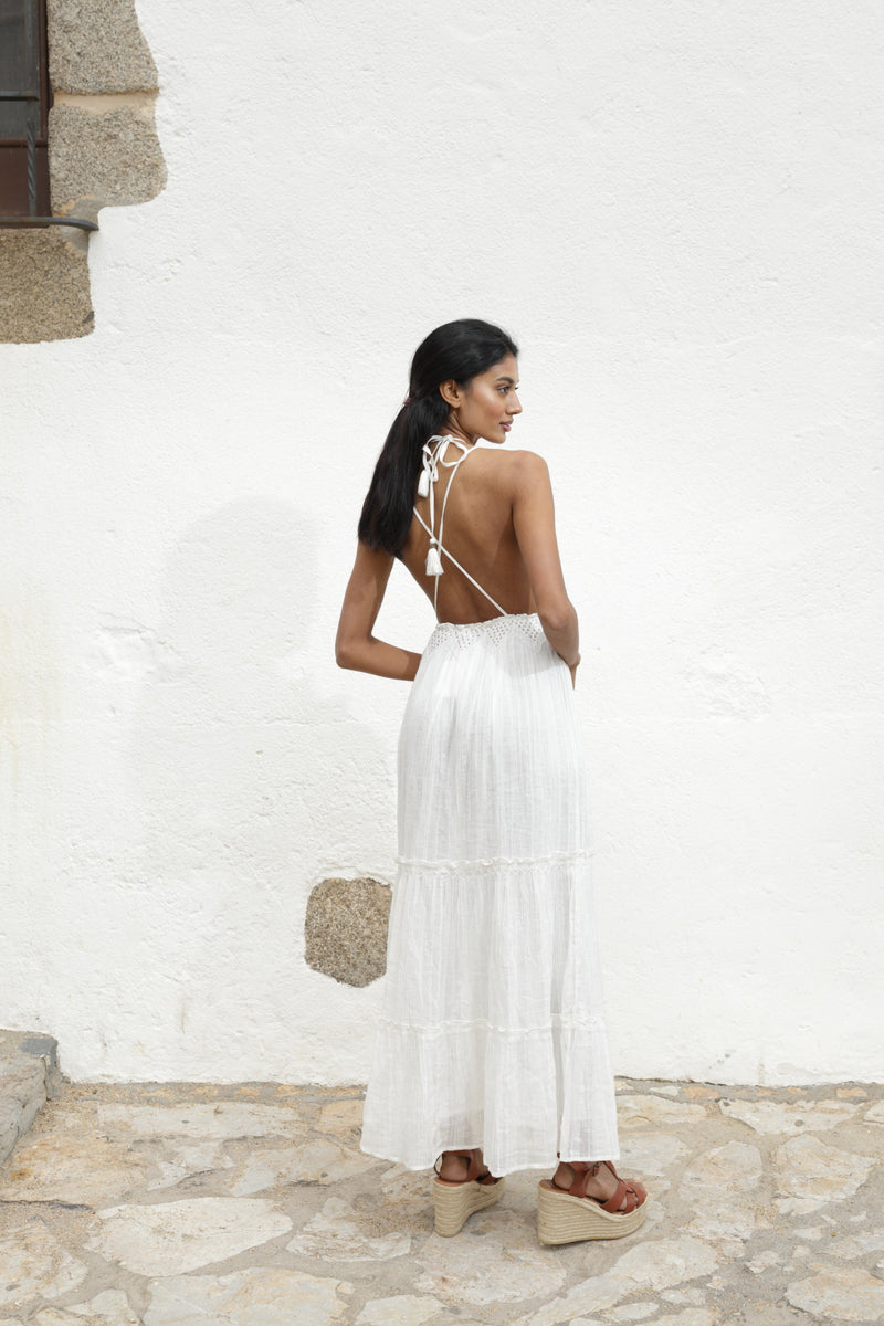 vestido verano mediterráneo blanco menorca algodón luna llena