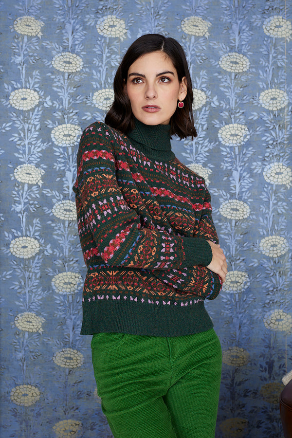 Jersey mujer punto de lana con dibujos étnicos de LUNA LLENA