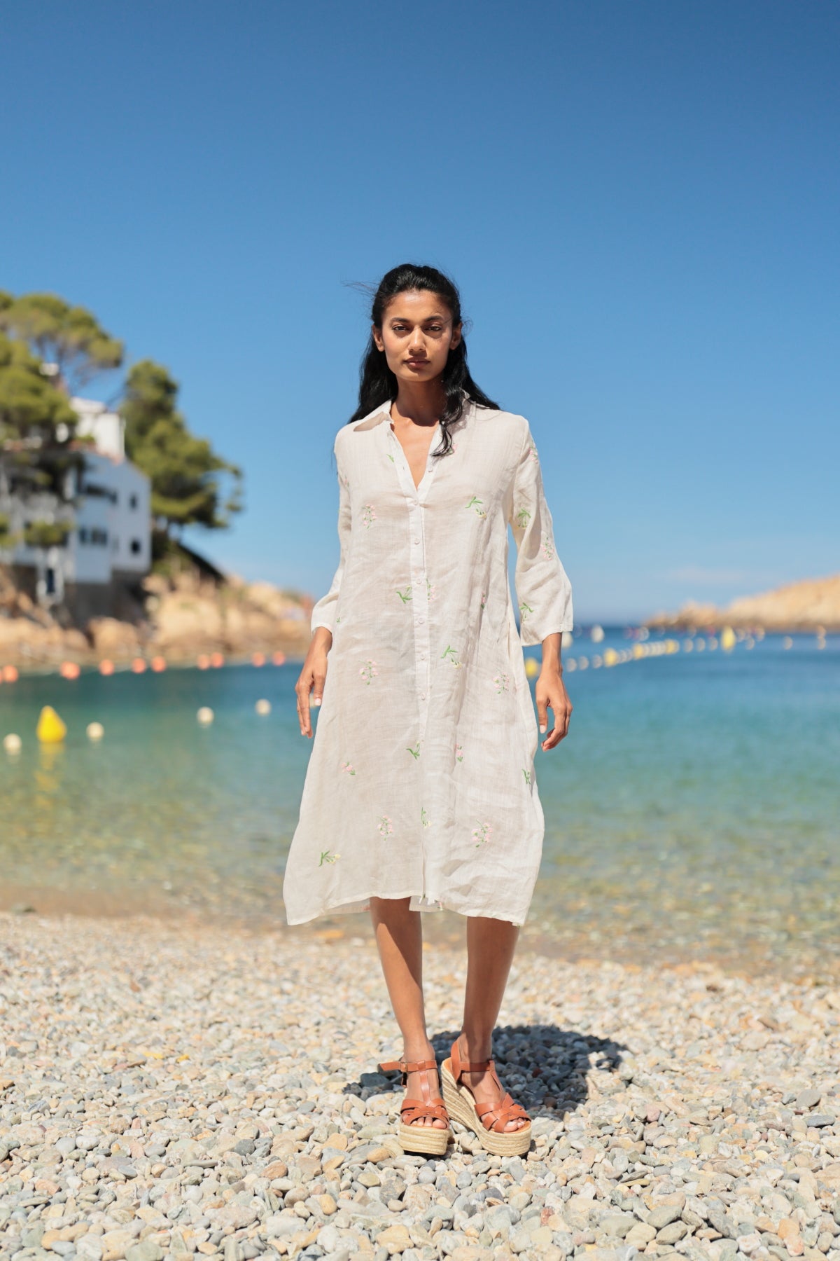 Maxivestido De Playa Para Mujer, Estilo Bohemio, Cuello En V Profundo, Plisado, Floral, Manga Abombada, Vestido Largo De Gasa Con Cinturón, Rosa Encendido